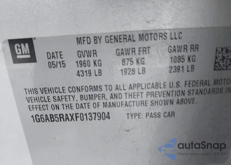 2015 Cadillac Ats Luxury z USA, uszkodzony, nr VIN 1G6AB5RAXF0137904